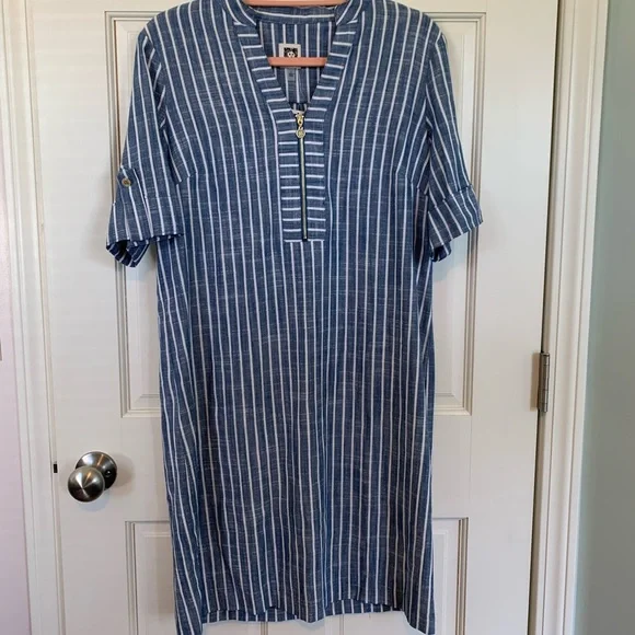 Anne Klein Dresses | Nwt Anne Klein Womens Navy White Striped Linen Dress Size 4 | Color: Blue/White | Size: 4 | Pm-57160295's Closet